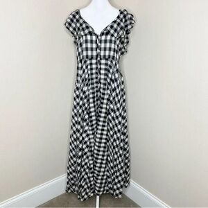 J. Crew Black & White Gingham Check Button Up Flowy Ruffle Midi Maxi Dress